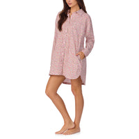 BedHead High Low Woven Cotton Poplin Boyfriend Shirt- Willow Ditsy