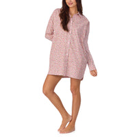 BedHead High Low Woven Cotton Poplin Boyfriend Shirt- Willow Ditsy