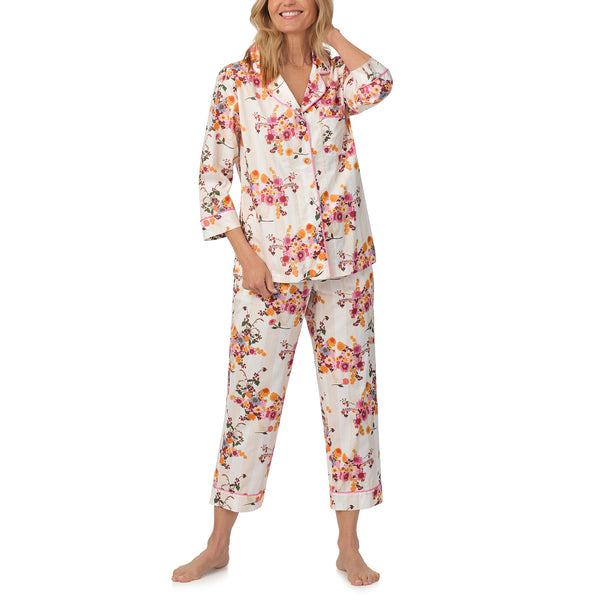 BedHead 3/4 Slv Woven Cotton Cropped PJ Set Chalet Floral