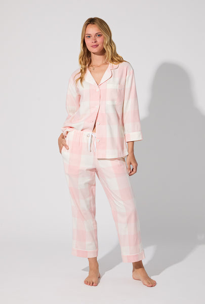 BedHead L/Slv Classic Flannel PJ Set - Checking In Pink Plaid