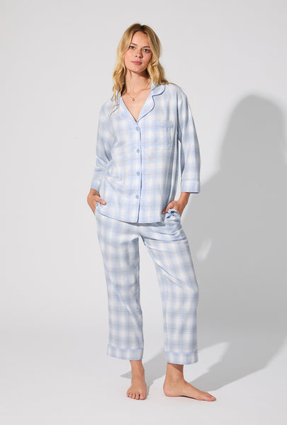 BedHead L/Slv Classic Flannel PJ Set - Mountain Plaid Blue