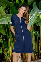 Ringella Solid Short Terry Cloth Zip Robe in Night Blue