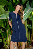Ringella Solid Short Terry Cloth Zip Robe in Night Blue