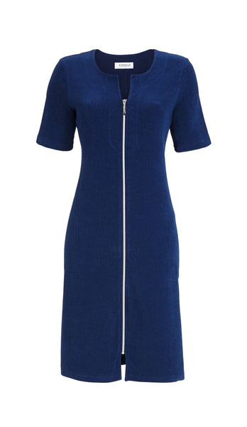 Ringella Solid Short Terry Cloth Zip Robe in Night Blue