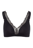 Hanro Cotton Lace Trim Soft Cup Bra in Black & Powder