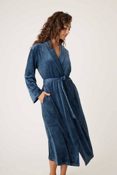 PJ Salvage Velvety Velour Robes in Navy and Bordeax