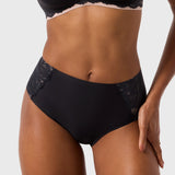 Evelyn & Bobbie High-Waisted Brief in Noir Black (Smooth Lace) - Lily Pad Lingerie