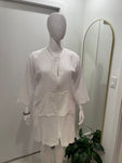 Diamond Tea L/S Short Crinkle Cotton Zip Lounger - White