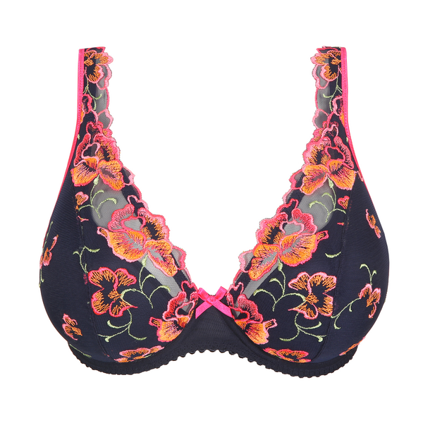 Embroidery And Lace Padded Plunge Bra