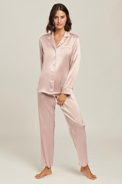 Ginia Silk Fine Finishes Pajama Set - Silver Pink