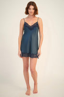 Ginia Silk Chemise w/ Lace - Orion Blue