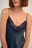 Ginia Silk Chemise w/ Lace - Orion Blue
